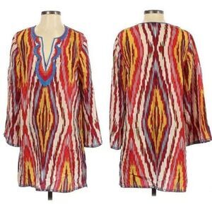 BCBGMaxAzria Aztec Retro 70's Hippie Silk Embroidered Bollywood Tunic Dress Sz S
